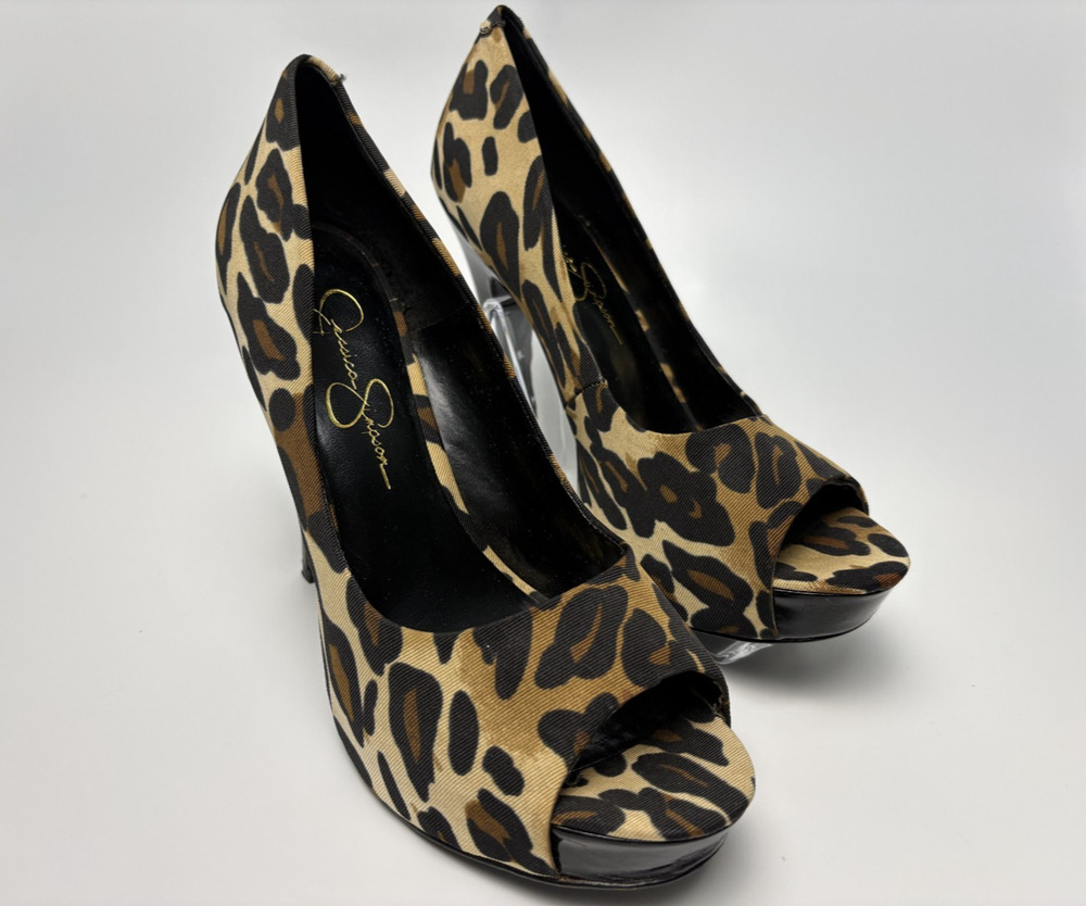 Jessica Simpson Amandax Platform Peep Toe Heels Leopard Print Size 8 B
